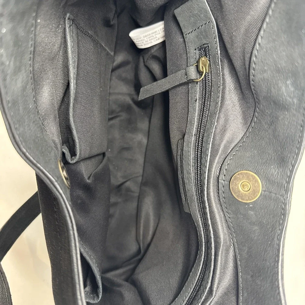 Lucky Brand Hobo Bag Black Genuine Leather Tassel Shoulder Boho Crossbody